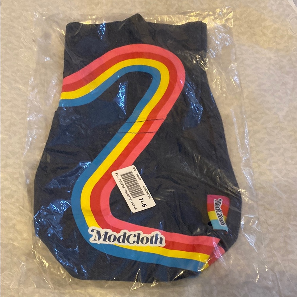 ModCloth Navy Tote with Rainbow Stripes